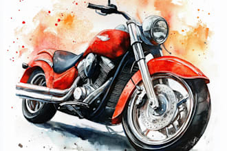 draw realistic watercolor portrait style car, bike vehicle