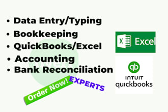 do bookkeeping bank reconciliation data entry typing in quickbooks and excel