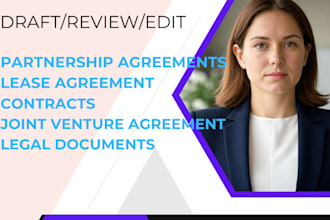 draft or review partnership agreement, lease, contractor, bylaws joint venture