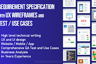 mockup wireframes for software, website app design with test cases and brd