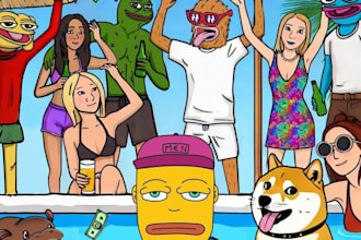 unique crypto art and video meme illustration meme art pepe the frog ponke wojak
