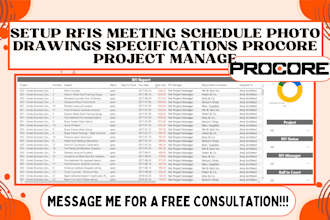 setup rfis meeting schedule photo drawings specifications procore project manage