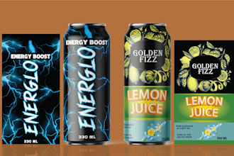 design label for can, soda, juice, energy drink, water, beer and 3d mockup