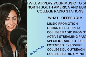 airplay your song on 5000 north, south america europe college radio stations