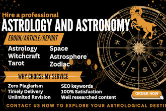 write ebook, articles on astrology, zodiac signs, astronomy, astrophysics, tarot