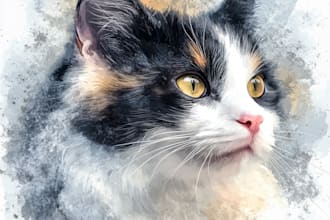 draw your dog, cat or any pet portrait into digital painting