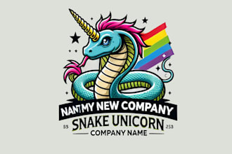 design a unique and creative snake unicorn mascot logo with creative concepts