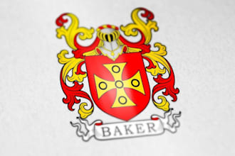 do hand drawn heraldic regal family crest coat of arms logo design