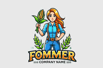 design outstanding female farmer mascot logo with express delivery