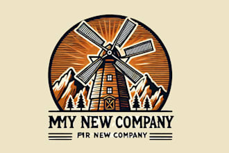 design catching woodcut mountain windmill logo with express deliver