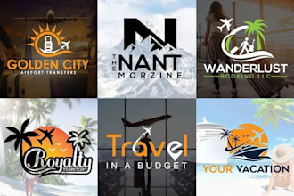 draw travel agency hotel resort vacation adventure logo