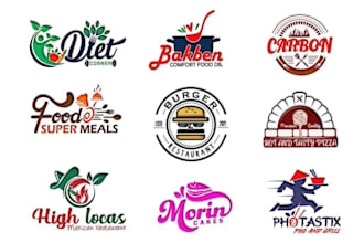 draw food, cafe, coffee and restaurant logo design