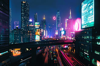 create cyberpunk scifi futuristic city style art for any project