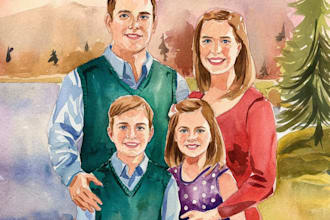 custom watercolor family portrait from photo