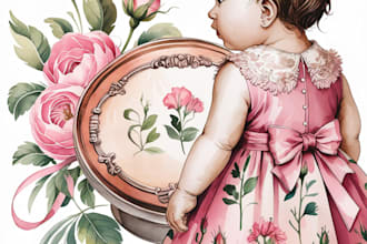 do a beautiful watercolor baby fashion feminine botanical cosmetic logo design
