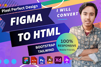 convert PSD, figma, or xd to responsive HTML5 css3 using bootstrap