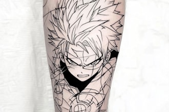 draw tattoo illustration anime style in lines