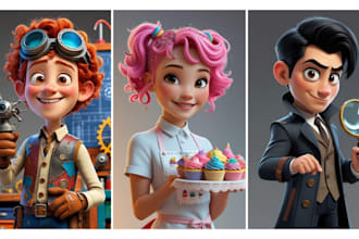 design 3d pixar, disney style cartoon character, talking avatar, logo, animation