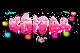do hand lettering, bubble, graffiti, dripping logo design