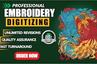 do patches, applique embroidery digitizing into dst in 1 hr