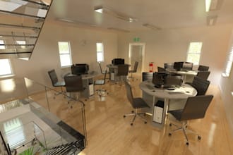 redesign commercial interior, render coworking space, model cgi reception,lounge