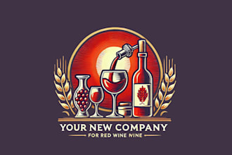 design glass red wine making logo with express delivery