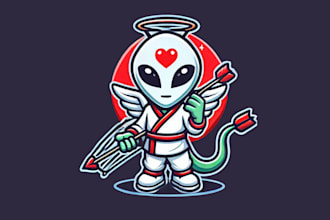 design chines cupid alien mascot logo with express deliver