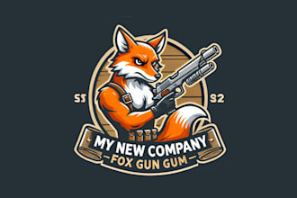 design fox gun mascot logo with satisfaction guaranteed