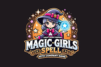 design magic girls spell mascot logo with unlimited revision