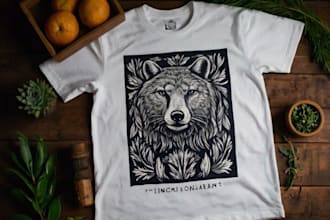 create animal linocut tshirt design for brands