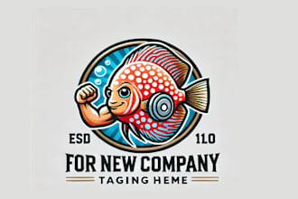 create discus fish mascot logo design for your business in 12 hours