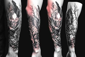 create a full sleeve realistic tattoo design from your concept