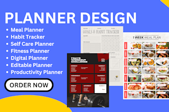 design editable meal plan habit fitness tracker selfcare planner checklist
