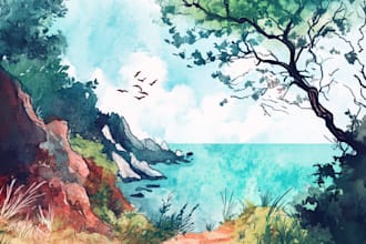 draw a watercolor landscape illustration