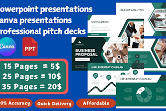 design stunning powerpoint, canva presentations, professional pitch decks