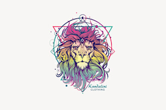 design mystic psychedelic lion t shirt logo