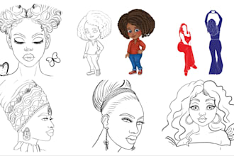 draw black and white cartoon and line art sketches