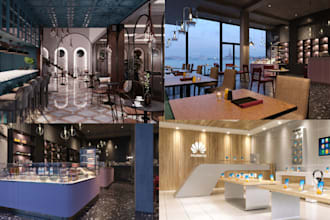 design 3d interior design renderings for restaurant, hotel, office, cafe and bar