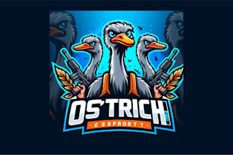 do creative ostrich mascot logo with unlimited revisions
