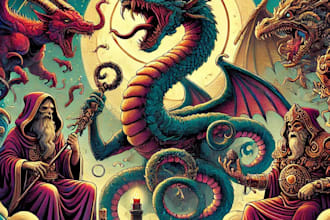 illustrate fantasy character logo and friendship portrait