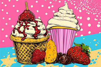 create a illustration of food pop art