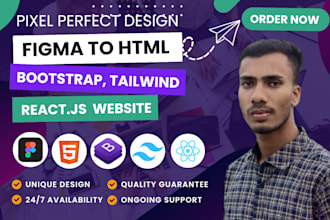 convert figma pdf PSD to HTML, CSS, bootstrap, react, next js responsive website