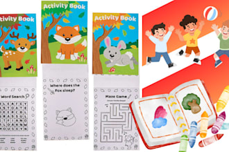 create custom kids coloring book,kid activity book cover, work book, maze,puzzle