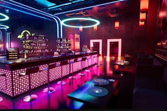 retouch 3d nightclub design,whine store,3drestaurant rendering,hotel walkthrough