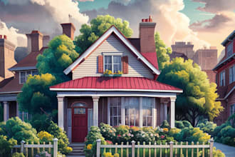 create a watercolor house portrait or city space illustration