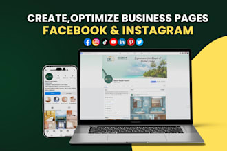 create, setup, facebook business page, instagram, and social media accounts