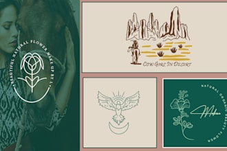 design hand drawn boho, botanical, minimalist, line art logo for your business