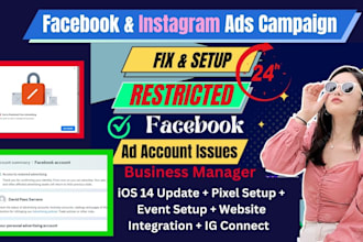fix, create, manage facebook and instagram ads account, business manager issues