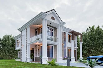renew luxury residential villa design, 3d elevation, landscape lighting,exterior