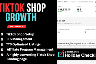 set up tiktok shop, and tts growth manager for ecomm and personal brands